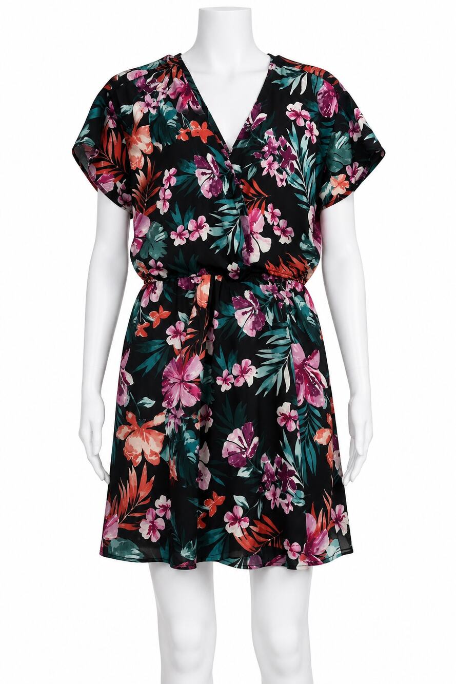 Bobeau Aniyah Floral Surplice Tropical Wrap Look Midi Dress - Size XS